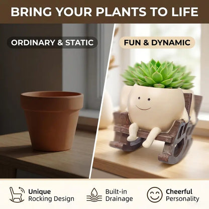 Smily Face Rocking Chair Cute Resin Flower Head Succulent Planter Pots with Drainage Hole