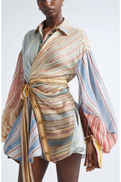Rebellion Asymmetric Stripe Long Sleeve Shirtdress