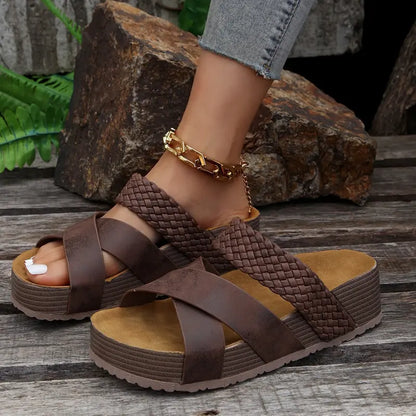 Arch Support Cross Strap Platform Sandals