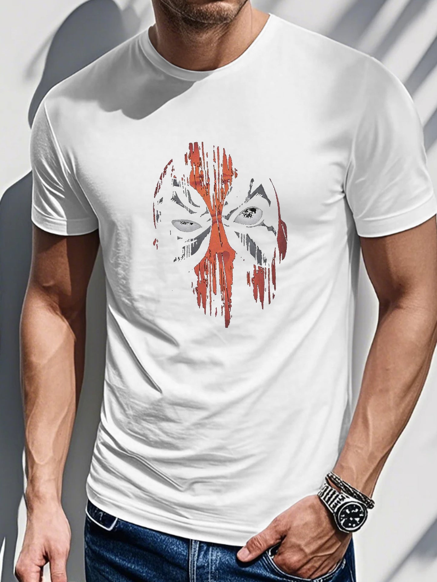 Men's Printed T-shirt-Vintage watercolor mask print
