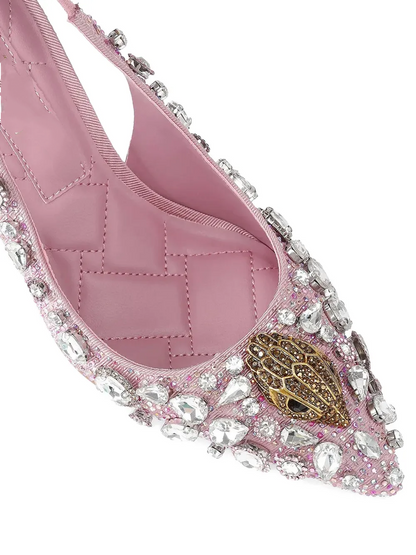 Crystal-embellished Pointed Toe high sling heel Slingback Pump