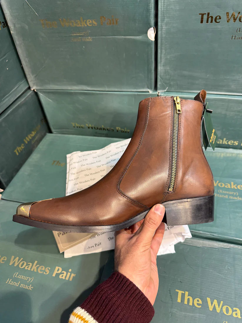 Handmade Pointed Brass Toe Cuban Heel Chelsea