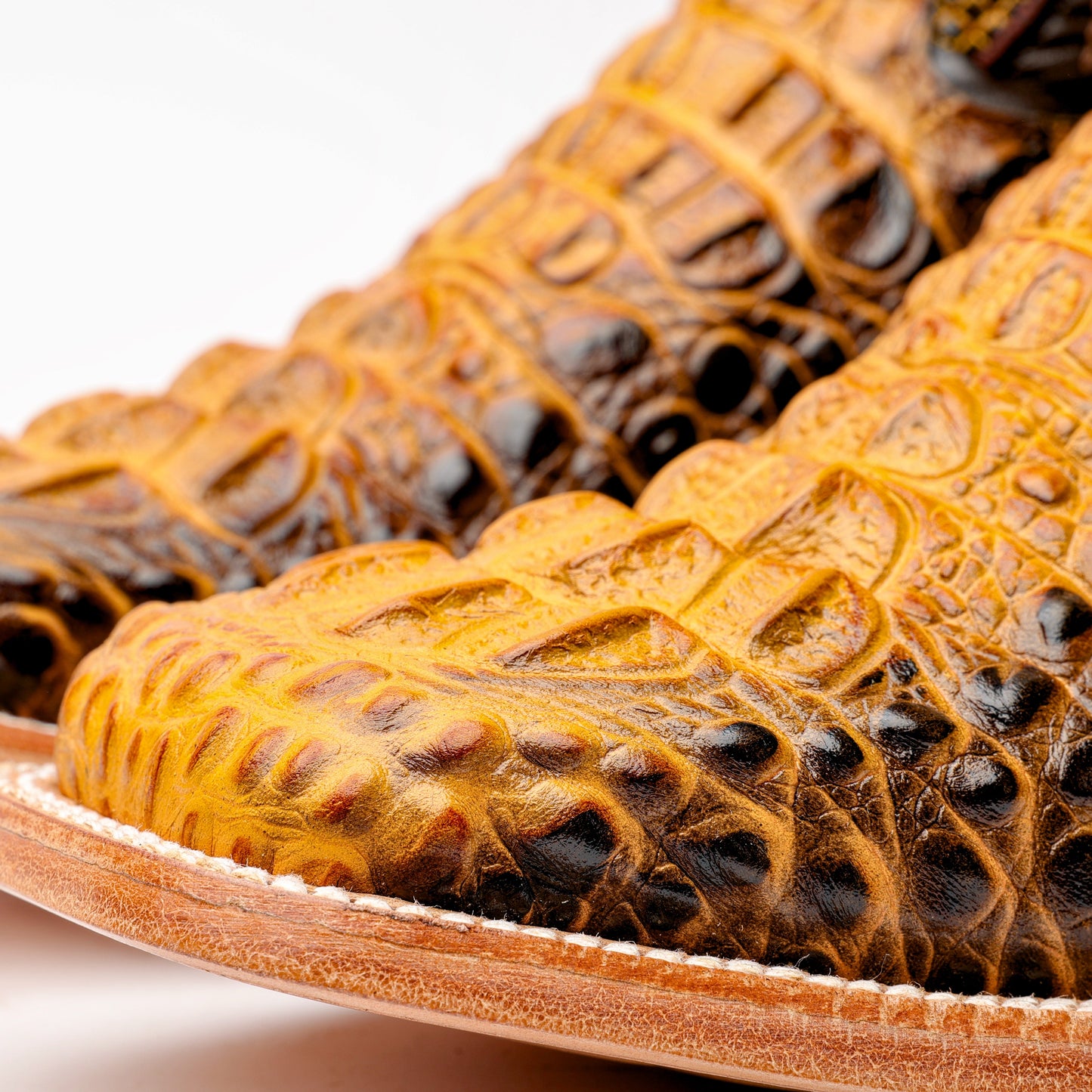Two-Tone Caiman Neck Leather Boots - Square Toe