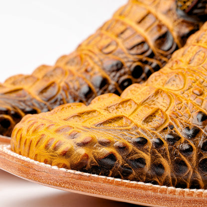 Two-Tone Caiman Neck Leather Boots - Square Toe