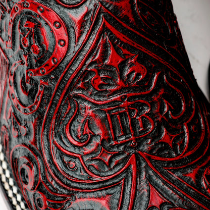 Square Toe Ace Of Spades Red Wine Boots