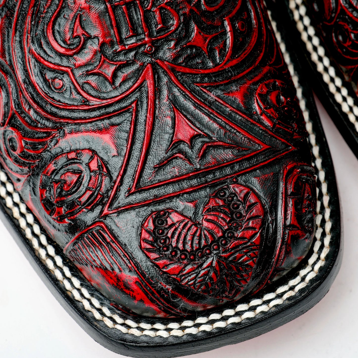Square Toe Ace Of Spades Red Wine Boots