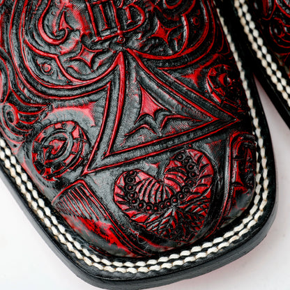 Square Toe Ace Of Spades Red Wine Boots