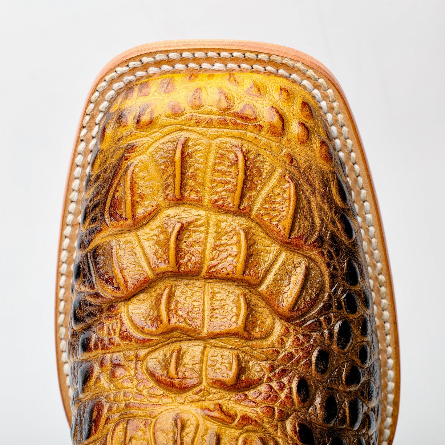 Two-Tone Caiman Neck Leather Boots - Square Toe
