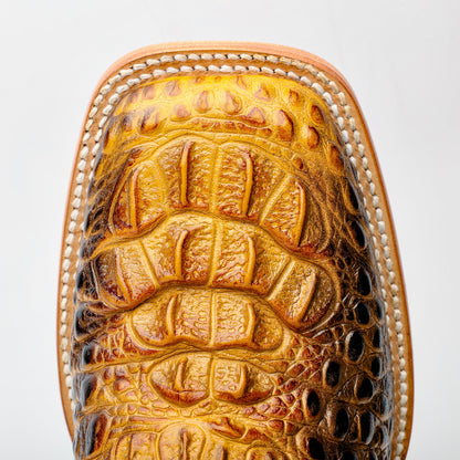 Two-Tone Caiman Neck Leather Boots - Square Toe