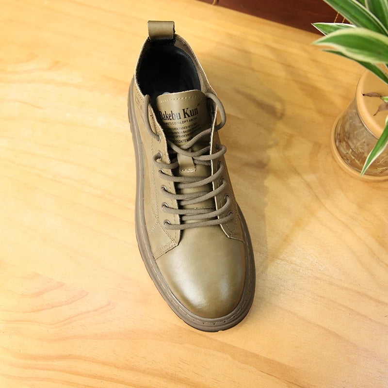 Outdoor Mid-Top Chunky Sole Non-Slip Leather Shoes
