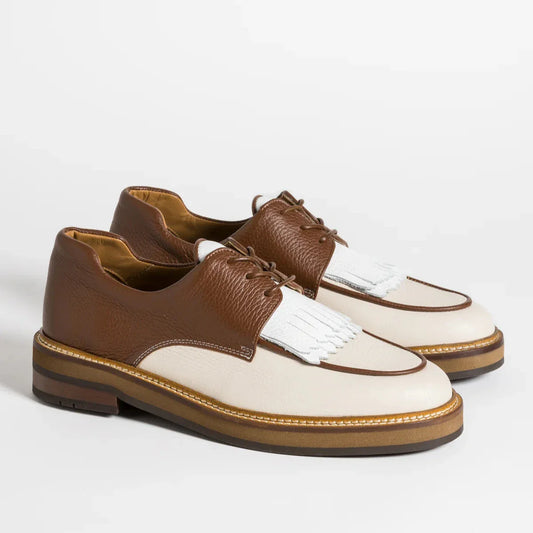 Stylish colorblock genuine leather lace-up dress shoes