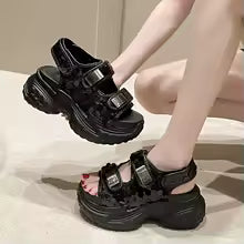 8CM Bling Platform Sandals: Beaded Double Strap Wedge Slides