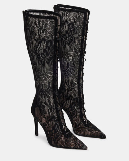 Lace-Up Lace High Heel Boots