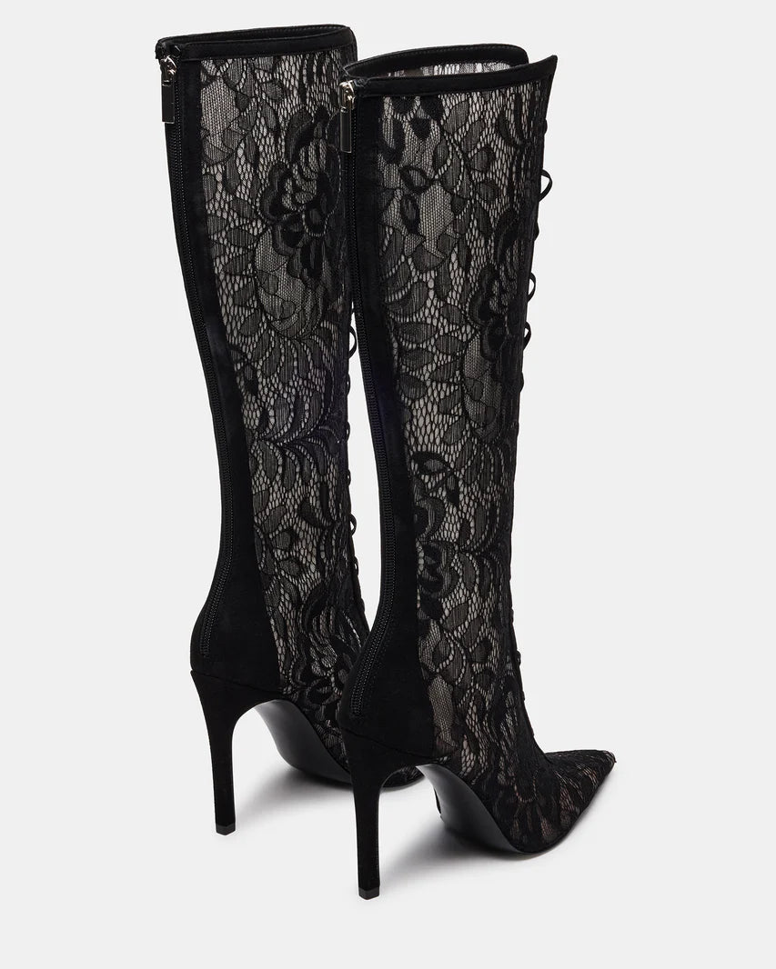 Lace-Up Lace High Heel Boots