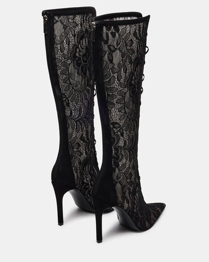 Lace-Up Lace High Heel Boots