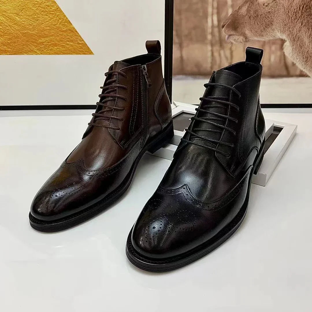 Men's Handmade Lace Up Side Zipper Ankle Boots
