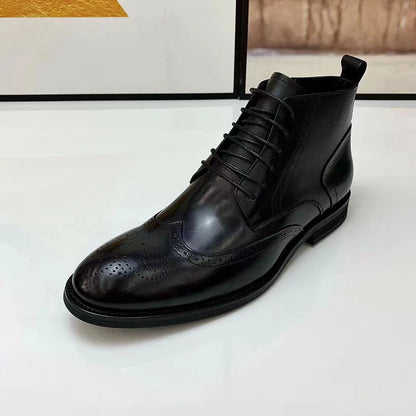 Men's Handmade Lace Up Side Zipper Ankle Boots