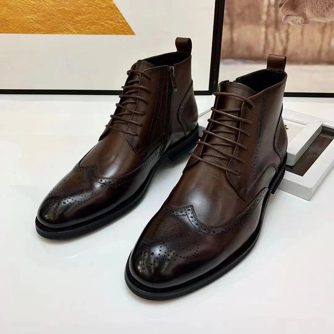 Men's Handmade Lace Up Side Zipper Ankle Boots