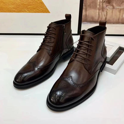 Men's Handmade Lace Up Side Zipper Ankle Boots