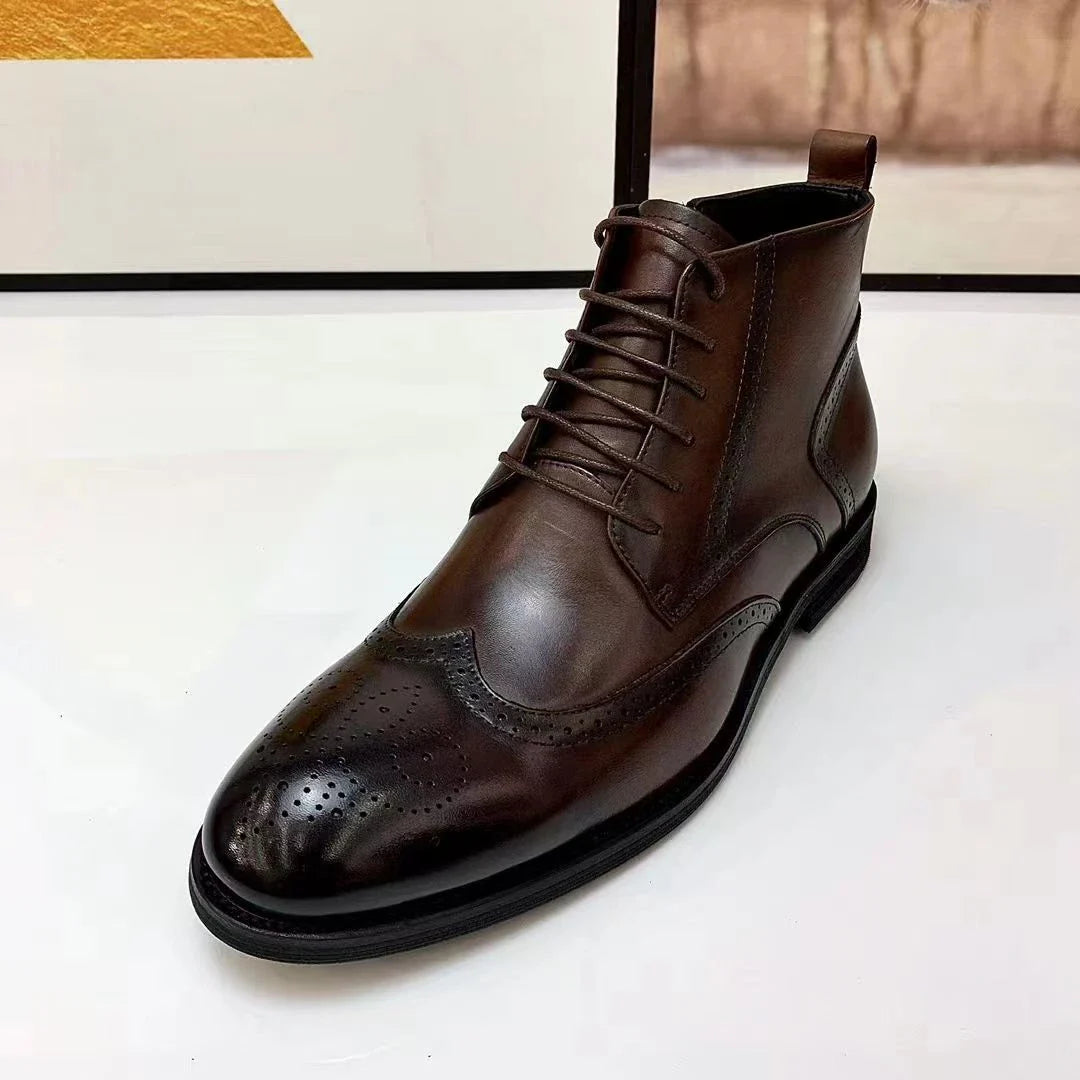 Men's Handmade Lace Up Side Zipper Ankle Boots