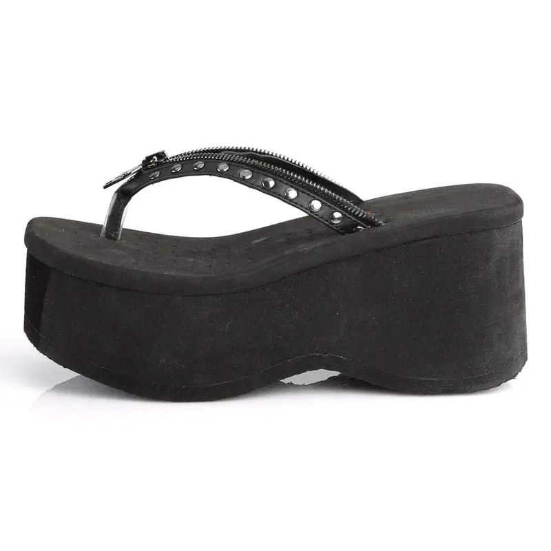 Black Vegan Zipper Leather Sandals