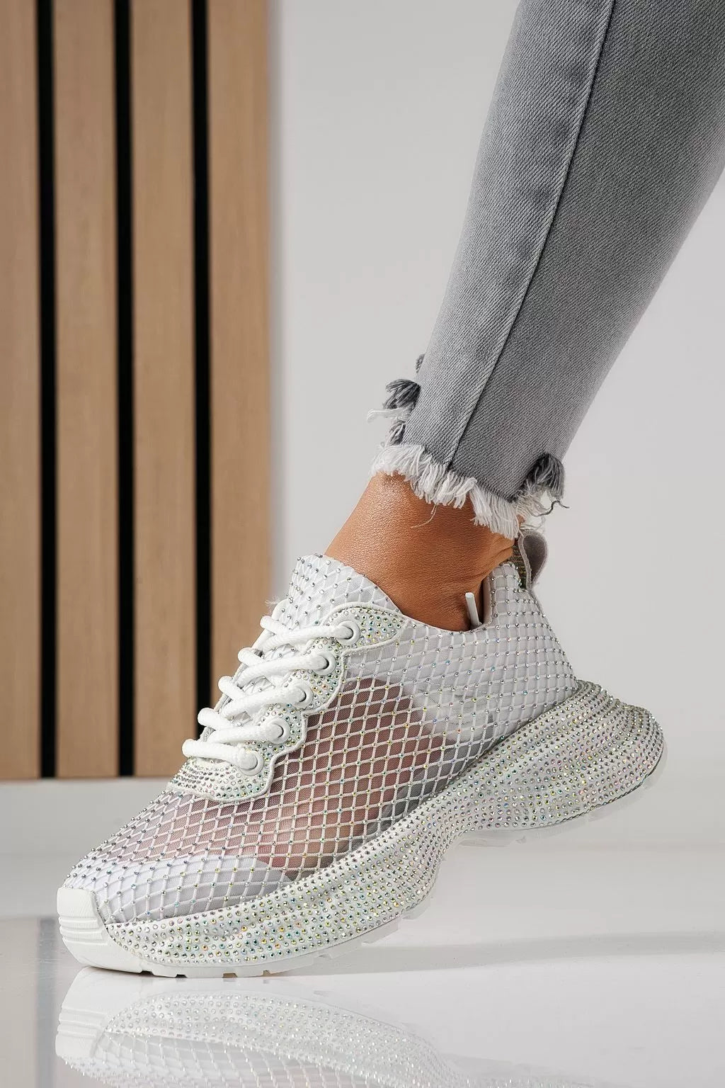 Women's Textile Mash Sparkling Sequin Thick Sole Sneakers