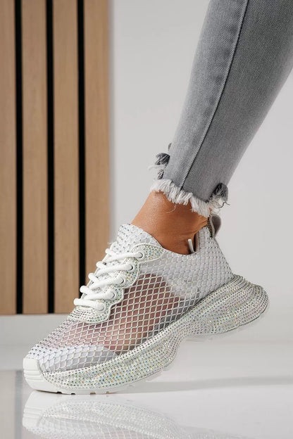 Women's Textile Mash Sparkling Sequin Thick Sole Sneakers