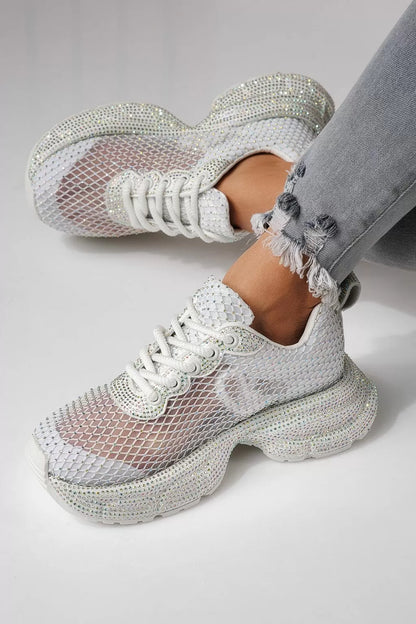 Women's Textile Mash Sparkling Sequin Thick Sole Sneakers