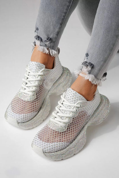 Women's Textile Mash Sparkling Sequin Thick Sole Sneakers