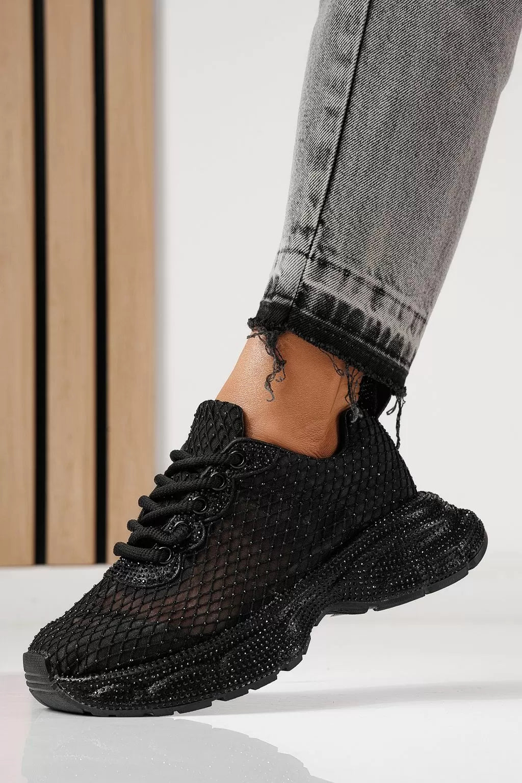 Women's Textile Mash Sparkling Sequin Thick Sole Sneakers