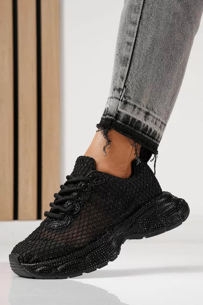 Women's Textile Mash Sparkling Sequin Thick Sole Sneakers