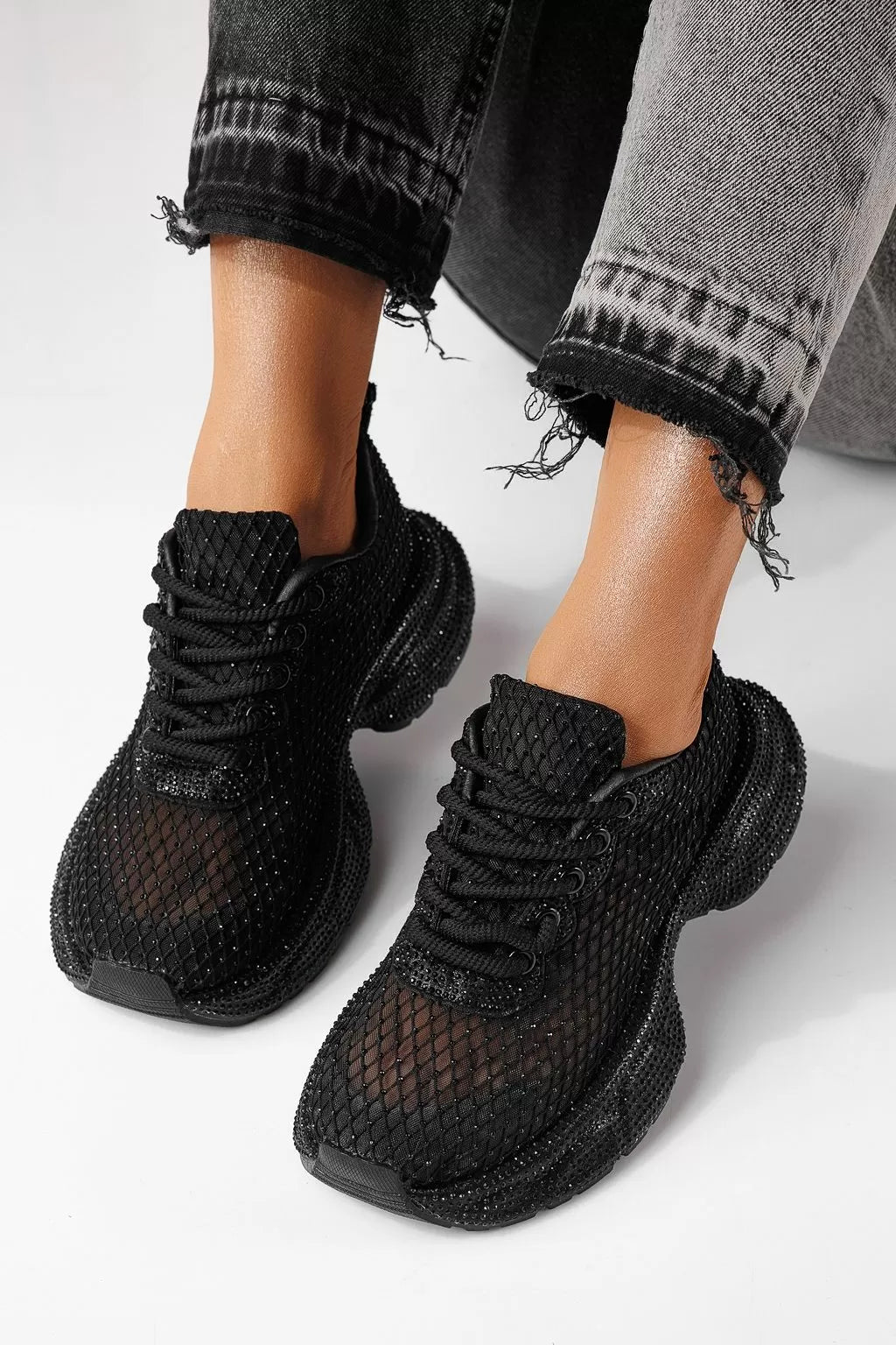 Women's Textile Mash Sparkling Sequin Thick Sole Sneakers