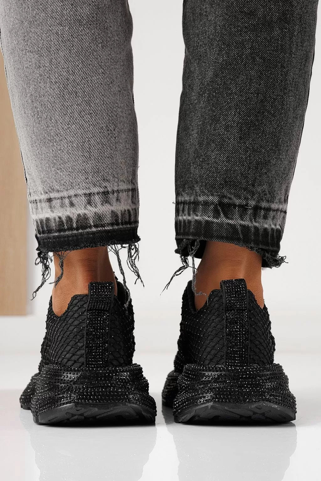 Women's Textile Mash Sparkling Sequin Thick Sole Sneakers