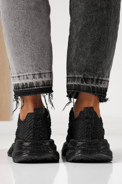Women's Textile Mash Sparkling Sequin Thick Sole Sneakers