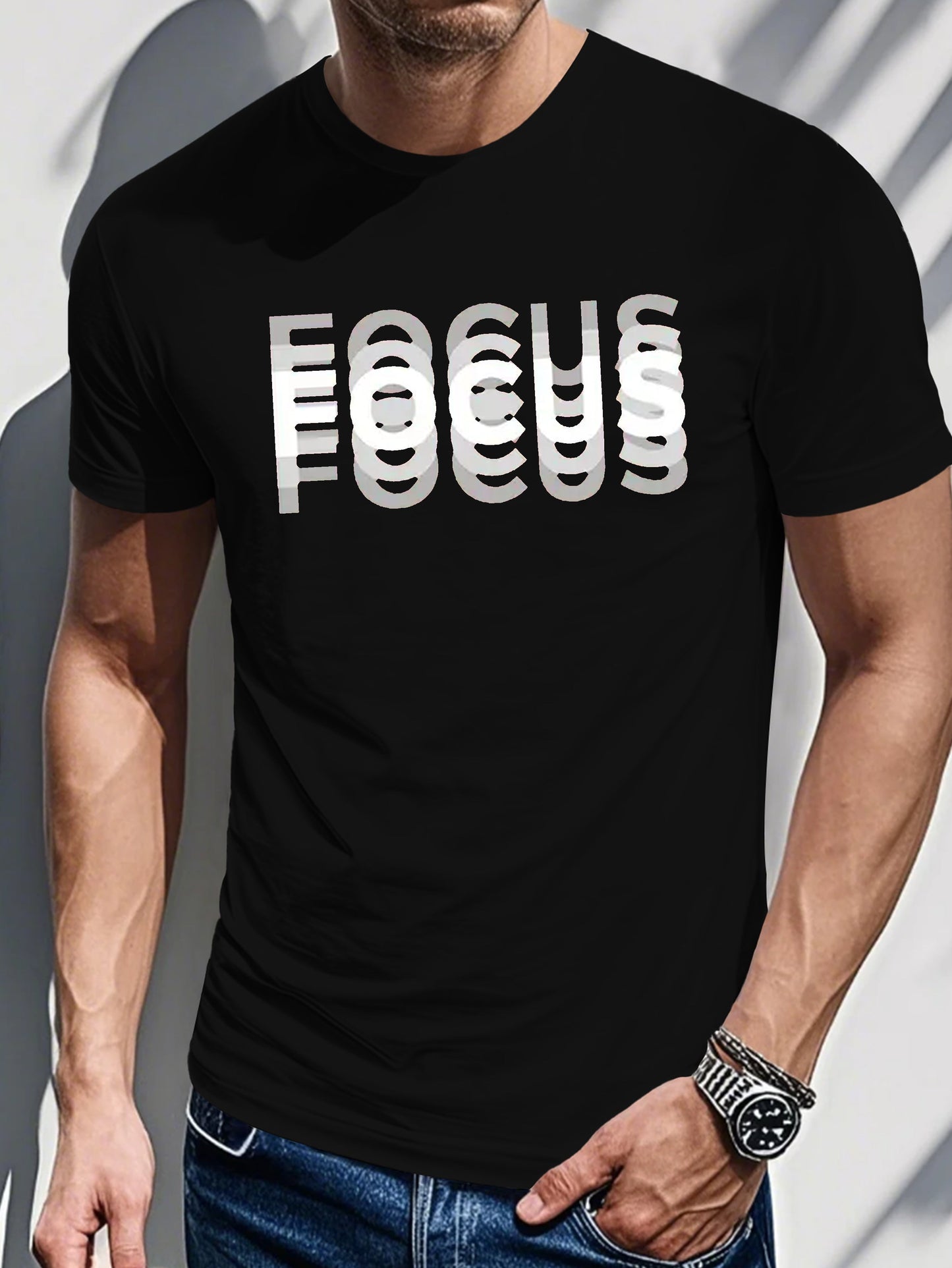 Men's Trendy Letter Print Shoulder T-Shirt