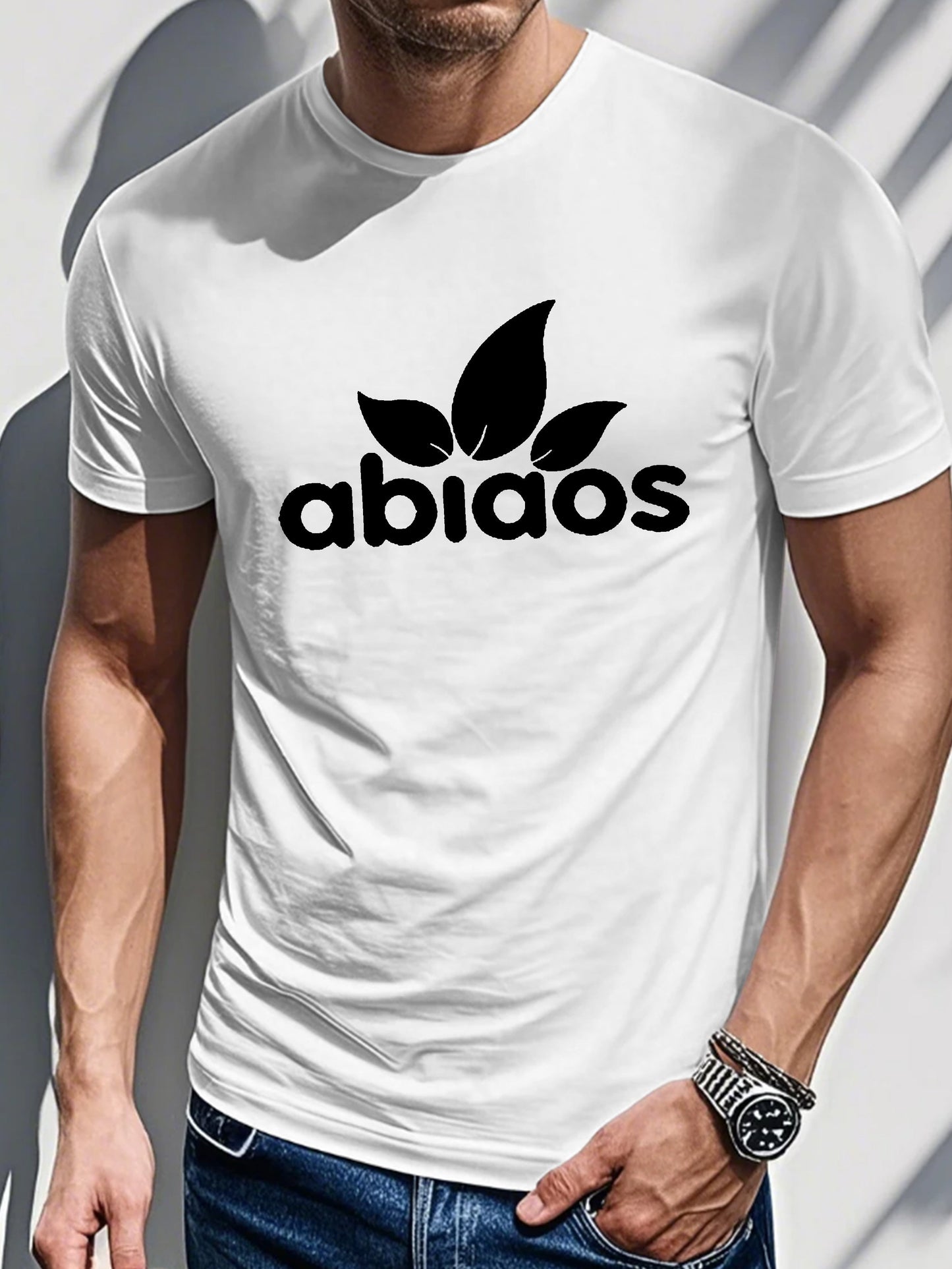 Men's Summer Casual Sports T-shirt - "Abiaos" Print Crew Neck T-Shirt