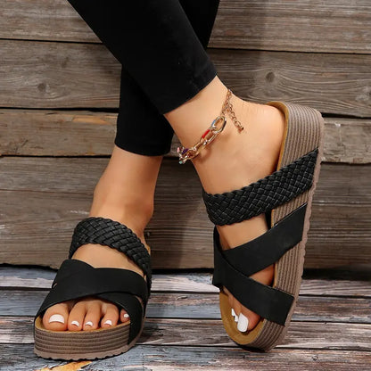 Arch Support Cross Strap Platform Sandals