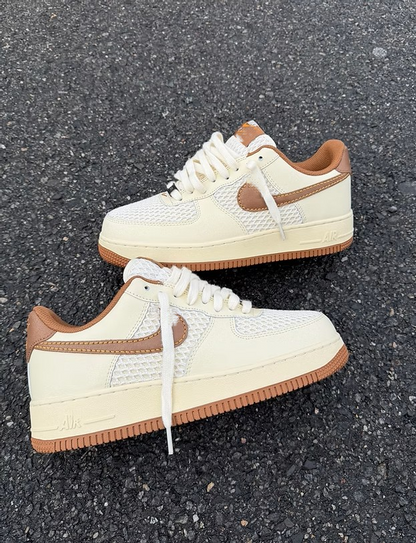 Street-Force 1 Cream Earth-Tone Kicks | Custom Aesthetic Thick-Sole Skate Shoes