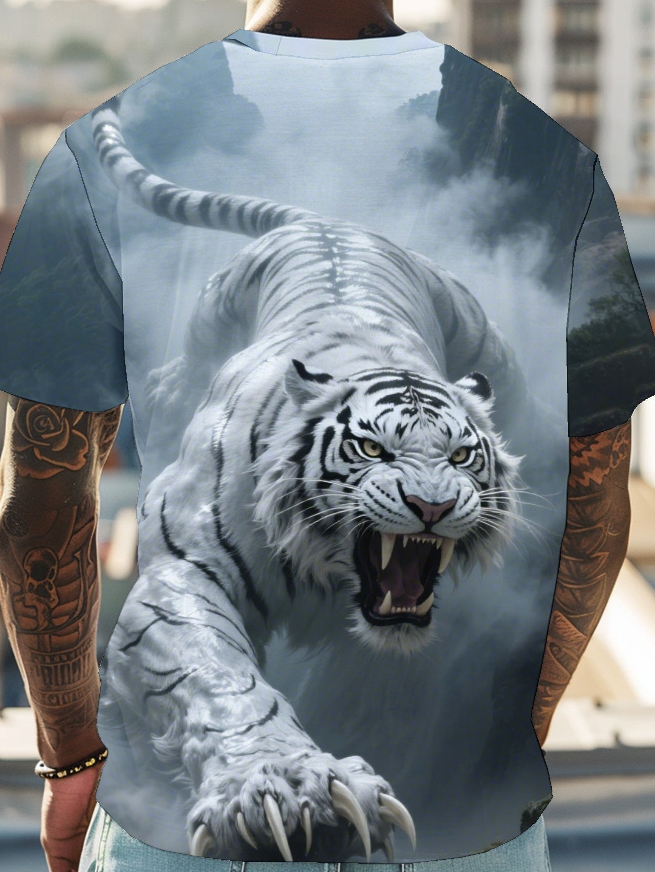 White Tiger Men's short-sleeved T-shirt summer T-shirt top full of print