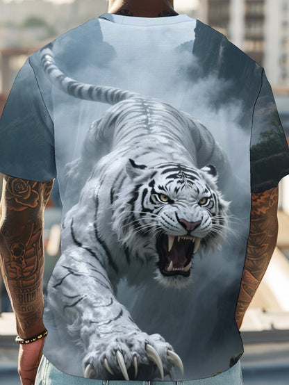 White Tiger Men's short-sleeved T-shirt summer T-shirt top full of print