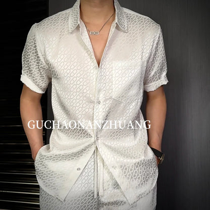 Suit Style Shiny Ice Silk Short-Sleeved Shirt