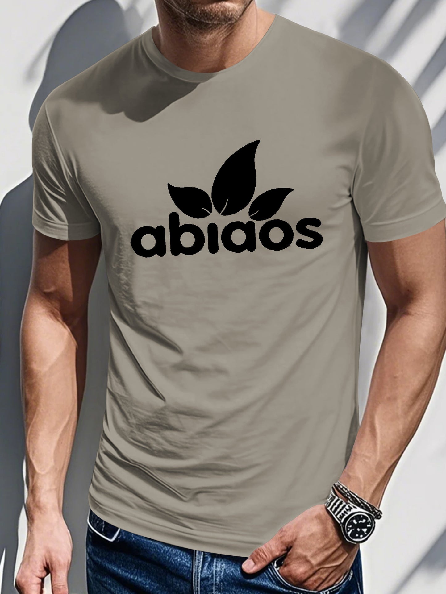 Men's Summer Casual Sports T-shirt - "Abiaos" Print Crew Neck T-Shirt