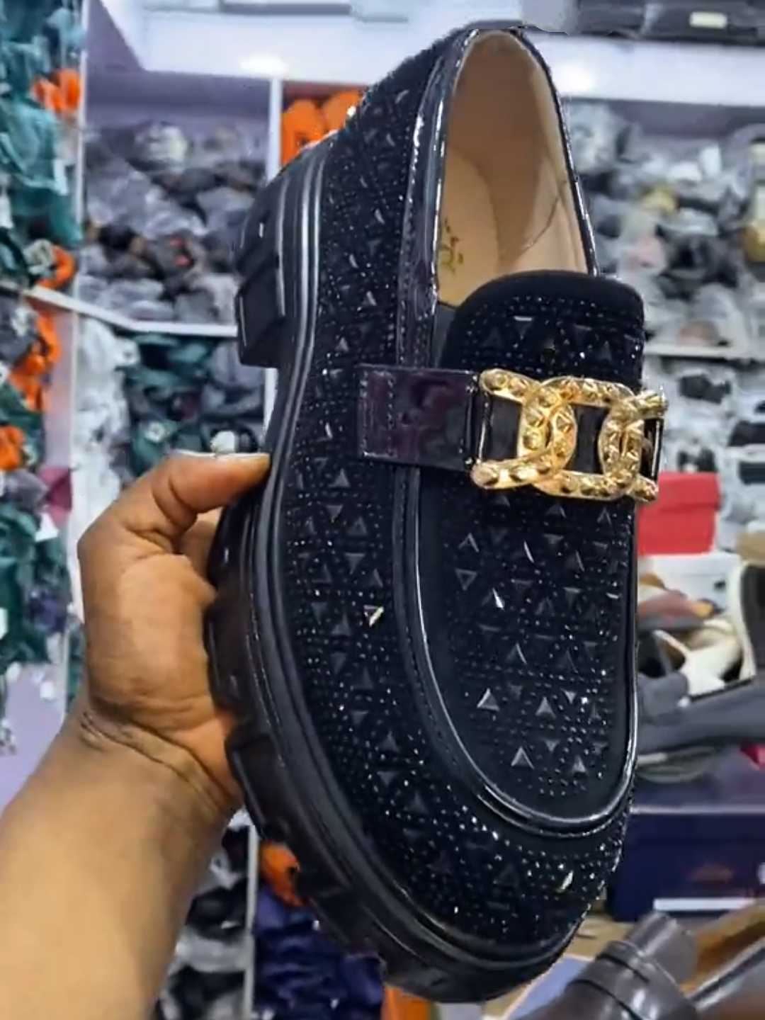 Luxury Gold Chain Rhinestone Platform Loafers