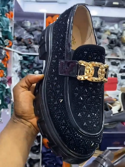 Luxury Gold Chain Rhinestone Platform Loafers
