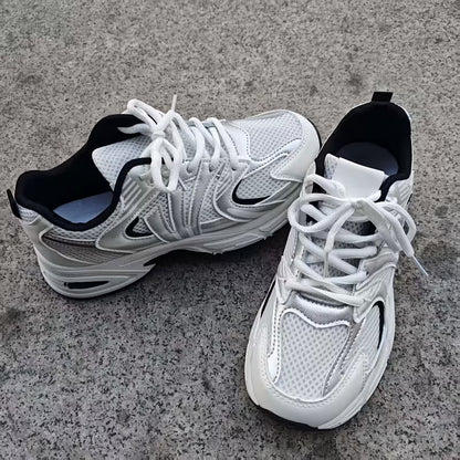 Easy Solid Color Lace-Up Mesh Upper Casual Sneakers