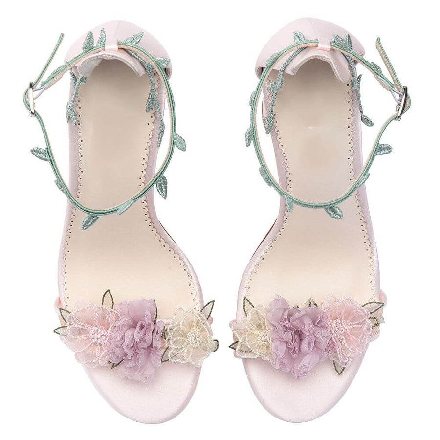 Blush Block Heels with 3D Flowers
