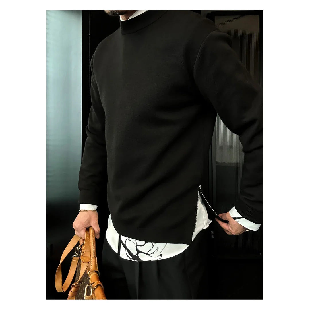 Side Zipper Casual Crew Neck Sweater Long Sleeve
