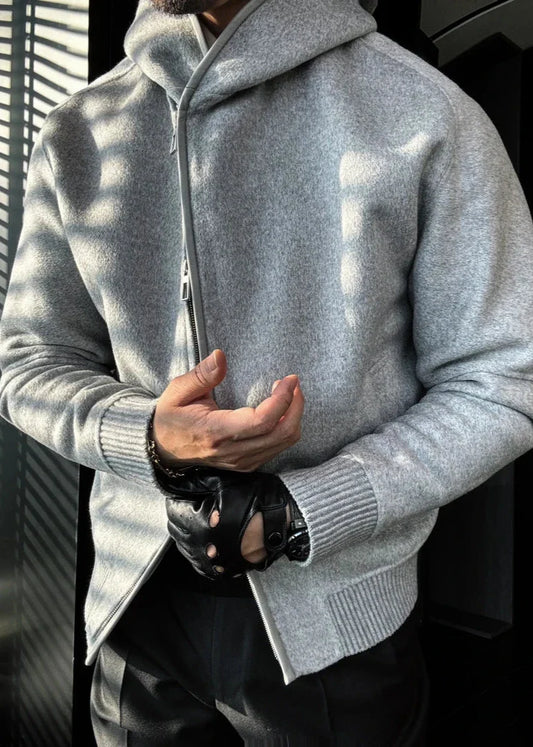 Autumn & Winter Hooded Oblique Zipper Sweatshirt Jacket