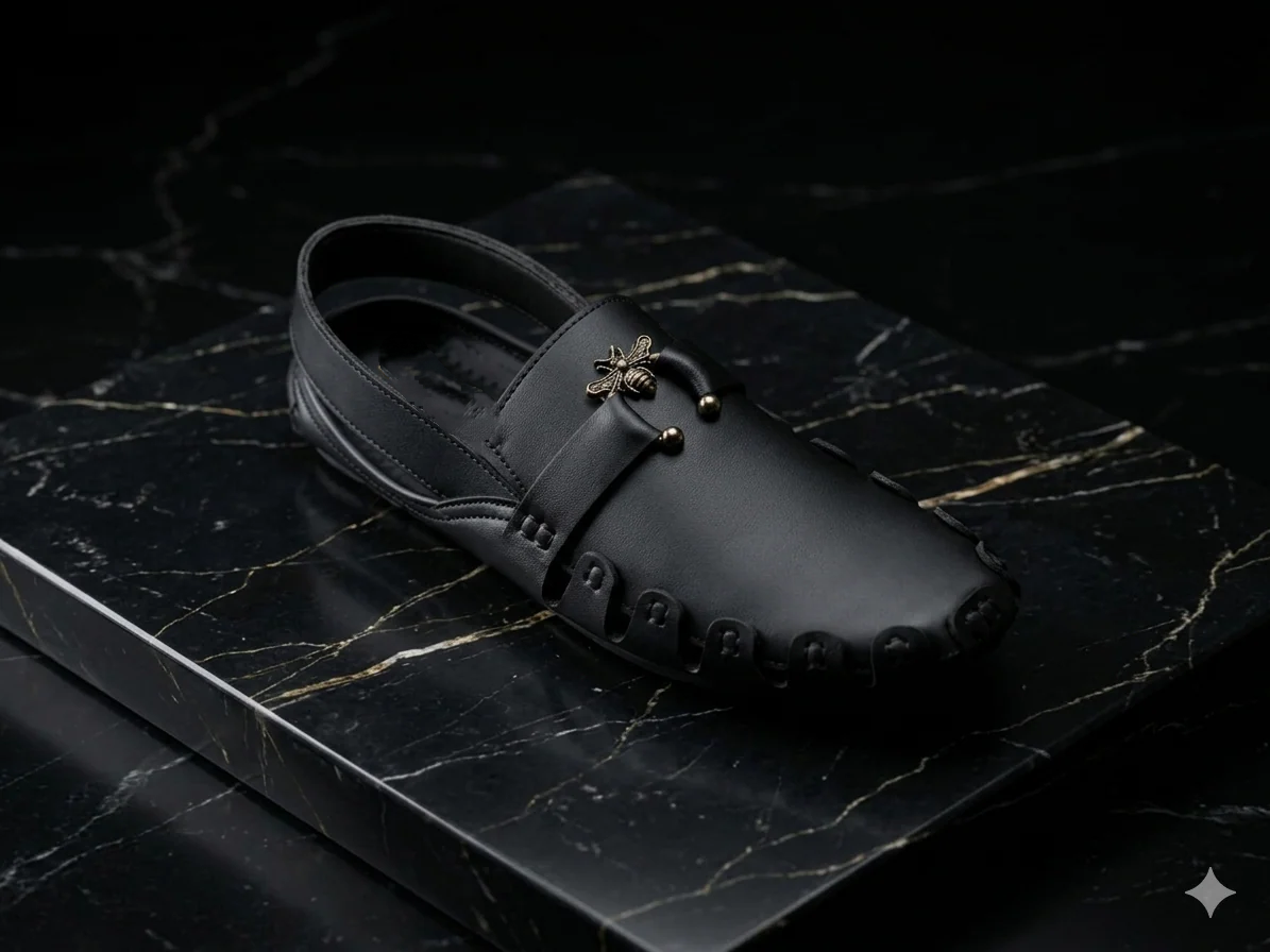 Vintage Bee Charm Leather Mule Sandals