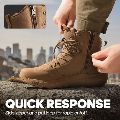 Men's Tactical Boots Lightweight Comfortable All-Day Work Boots with Side Zipper